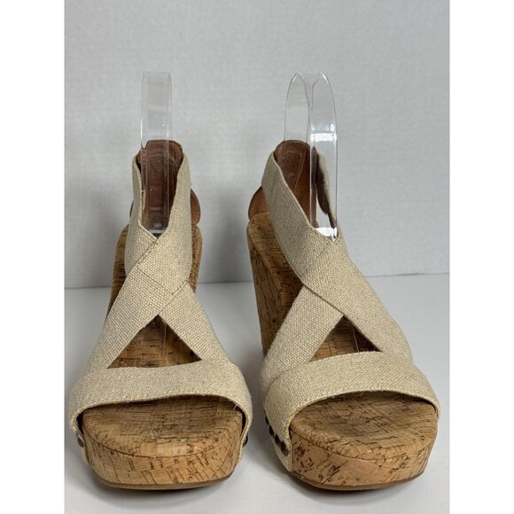 Lucky Brand Beige Strappy Cork Wedge Sandals With Studded Detail Women Size 10M - Picture 3 of 16